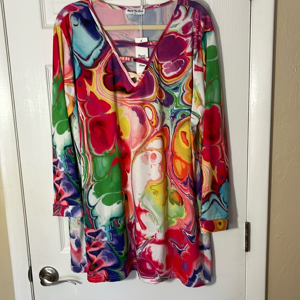 Beyond this Plane NWT woman’s tunic top multicolored long sleeve art 2 wear sz4X